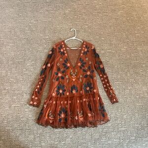Free People Heart are Wild Embroidered Floral Long Sleeve Dress